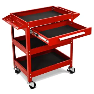 Costway 3-Tray Tool Cart Rolling Utility Cart Tray Organizer w/ Drawer & Wheels