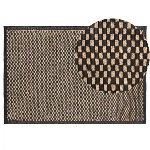 Leather Area Rug 140 x 200 cm Black and Beige GERCE II