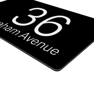 Personalised Aluminium House Plaque with Solar Light Customised with Your House Number and Street Name 160 x 280mm Black