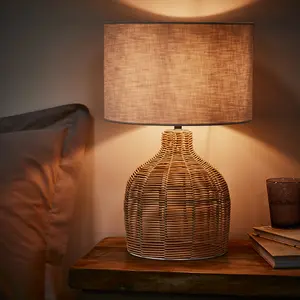 Set of 2 Wicker Rattan Living Bedside Table Lamp Room Décor Office Desk Lamp Night Light Table Lamp