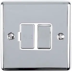 13A DP Switched Fuse Spur CHROME & White Mains Isolation Wall Plate