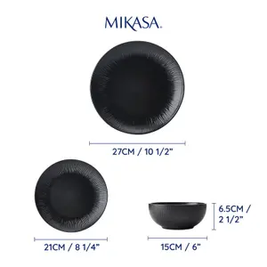 Mikasa Jardin Midnight 12-Piece Stoneware Dinner Set, Black