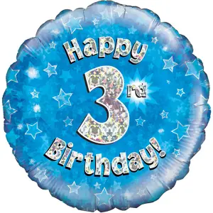 Oaktree 18 Inch Happy 3rd Birthday Holographic Balloon Blue/Silver (One Size)