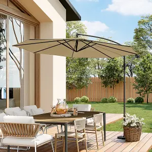 3M Large Rotatable Garden Sun Shade Cantilever Parasol Patio Hanging Banana Umbrella Crank Tilt No Base, Khaki