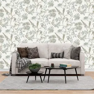 Ugepa Floral Leaf Naturistic Sage Green Wallpaper Metallic Gold Paste The Wall