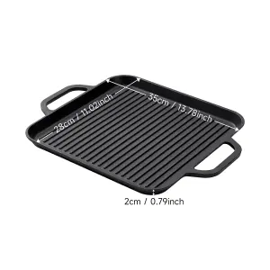 Rectangular Cast Iron Griddle Pan Grill Pan Steak Pan 35cm x 28cm