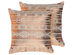 Set of 2 Cushions OUJDA Cotton 50 x 50 cm Geometric Copper