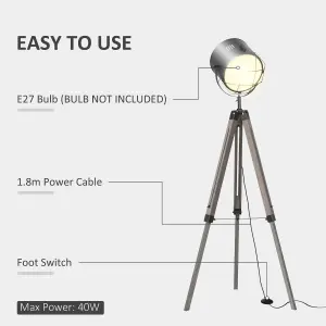 HOMCOM Tripod Floor Lamp Height Adjustable E27 Base for Living Room Bedroom