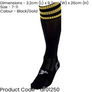 ADULT Size 7-11 Pro 3 Stripe Football Socks - BLACK/GOLD - Contoured Ankle