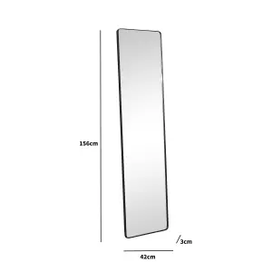 Melody Maison Tall Brushed Black Thin Framed Wall Mirror / Leaner Mirror 42cm x 156cm