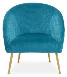 Interiors by Premier Blue Occasional Chair, Luxury Blue Velvet Occasional Chair, Comfortably Fashionable Blue and Gold Chair