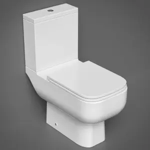 RAK Series 600 Square Compact Short Projection Close Coupled WC Toilet & Soft Close, Quick Release Slimline Sandwich Seat