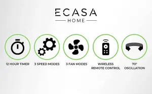 ECASA Oscillating Electric Tower Fan With Remote 40 Inch Touch Control Digital Display White