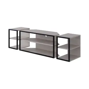 Decortie Modern Echo TV Unit Set for TVs up to 43-Inches w/ 2 Storage Side Table 3 Piece Set Media Centre Living Room (Mocha Grey)