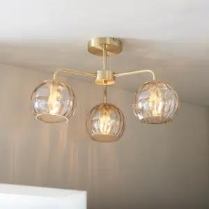 Anson Lighting Iowa 3lt Semi Flush light finished in Satin brass plate and champagne lustre glass