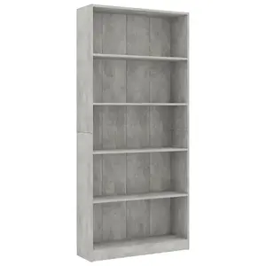 Berkfield 5-Tier Book Cabinet Concrete Grey 80x24x175 cm Engineered Wood