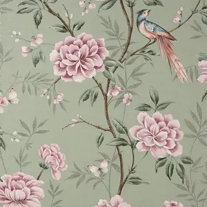 Crown Akina Floral Sage Green Leaf Textured Songbird Wallpaper M1724