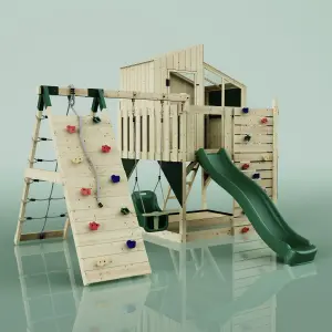 PolarPlay Kids Climbing Tower & Playhouse with Swing and Slide - Climb & Swing Vidar Green