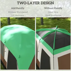 Outsunny Camping Tent with 3000mm Waterproof Rainfly & Screen Panels, Green