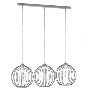 Luminosa Melone 3 Light Wire Frame Pendant Ceiling Light, Grey