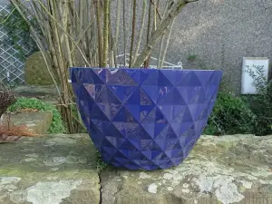 Recycled Plastic Planter Pot - 10" Diamond Deep/Blue Gloss