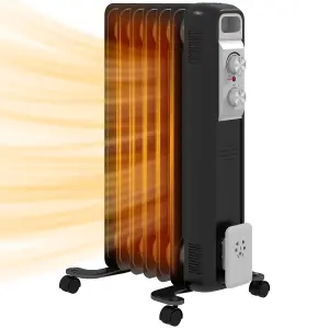 HOMCOM 1500W 7 Fin Oil Filled Heater Radiator for Home, Black