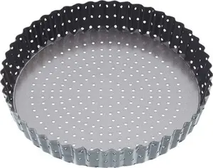 Masterclass KCMCCB39 Crusty Bake 20 cm Perforated Quiche Tin With PFOA Non Stick And Loose Bottom, Fluted, Robust 1 mm Carbon Steel, Grey