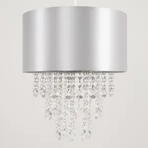 ValueLights Jesmond Grey Ceiling Pendant Shade and E27 GLS LED 10W Warm White 3000K Bulb