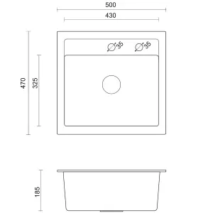 Quadron Johnny 110 kitchen sink bowl, 500mm to fit 50cm cabinet, inset Grey GraniteQ material