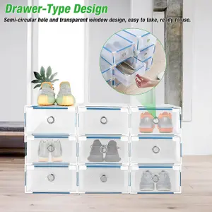 10pcs Clear Shoe Boxes Foldable Shoe Organiser Plastic Shoe Storage Box Transparent Drawer Stackable Storage Cabinet 31 x 20 x 11