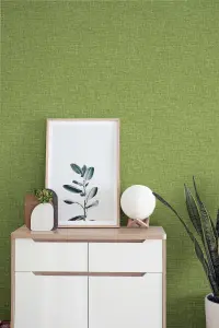 Arthouse Linen Texture Moss Green Wallpaper