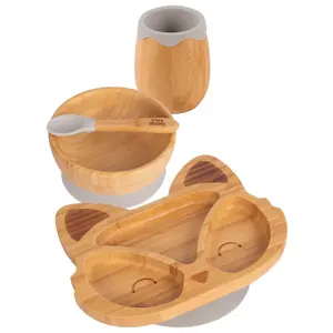 Tiny Dining - Fox Bamboo Suction Baby Feeding Set - Grey - 4pc