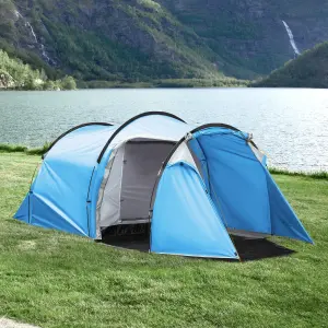 Outsunny 3 Man Camping Tent w/ 2 Rooms Porch Vents Rainfly Weather-Resistant