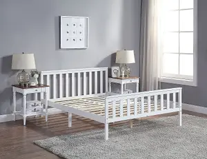 White Wooden Bed Frame Double 4ft6 With Pocket Sprung Mattress