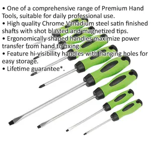 8 PACK - Hi-Vis Green Screwdriver Set - Slotted Phillips POZI Premium Drivers