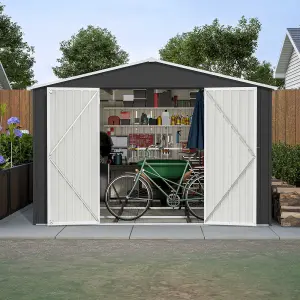 Birchtree 10X12FT Metal Garden Shed Apex Roof With Free Foundation Storage House Anthracite