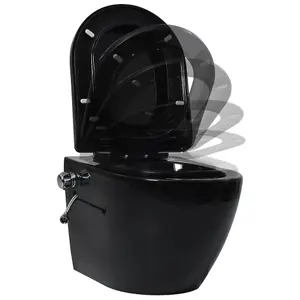 Berkfield Wall Hung Rimless Toilet with Bidet Function Ceramic Black