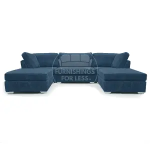 Bishop Marine Blue U Shaped Soft Fabric Jumbo Cord Detachable 5 Seater Large Sofa