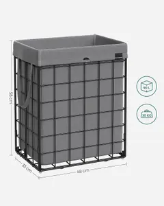 SONGMICS Laundry Bin, Foldable Clothes Basket, Washing Hamper, Detachable Liner, Wire Frame, for Bath or Bedroom, Black and Grey