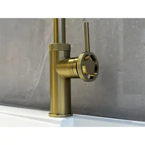 Liquida LB419BR Industrial Style Single Lever Brushed Brass Kitchen Mixer Tap