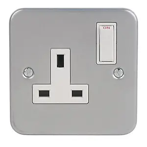 LAP 13A Grey 1 gang Switched Metal-clad switched socket with White inserts