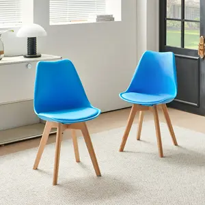 Nero Upholstered Dining Chair (Set of 2) Fluorescent Blue / Beech