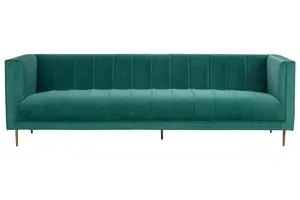 Interiors by Premier 3 Seater Green Sofa For Living Room, Green Velvet Upholstered Settee Sofa, Classic Sofa Couch For Patio