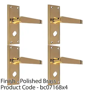 4 PACK - Straight Victorian Bathroom Latch Door Handle - Polished Brass Lever Backplate