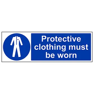 Protective Clothing Must Be Worn Sign - Adhesive Vinyl 600x200mm (x3)