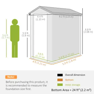 Outsunny 4 x 6ft Garden Shed Storage with Foundation Kit and Vents, Grey