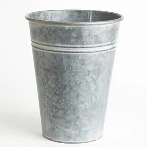 Medium Florist's Bucket - Grey Galvanised Steel Vase for Fresh or Artificial Flower Stem Bouquet Arrangements - Measures 30 x 23cm