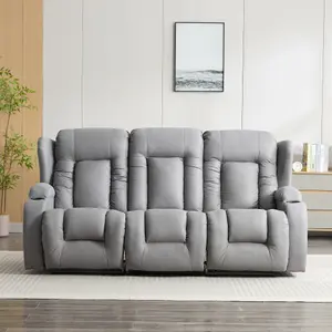 Caesar 3 Seater Grey Technology Fabric Modern Manual Recliner Sofa