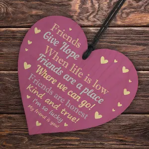 Red Ocean Best Friend Present For Women Friendship Gift Birthday Thinking of You Wooden Heart Hanging Plaque