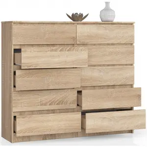 Sideboard, Chest Of Drawers 10 Drawers, Contemporary Chest Of Drawers, Modern Living Room Furniture 121 x 120 x 40 cm Oak